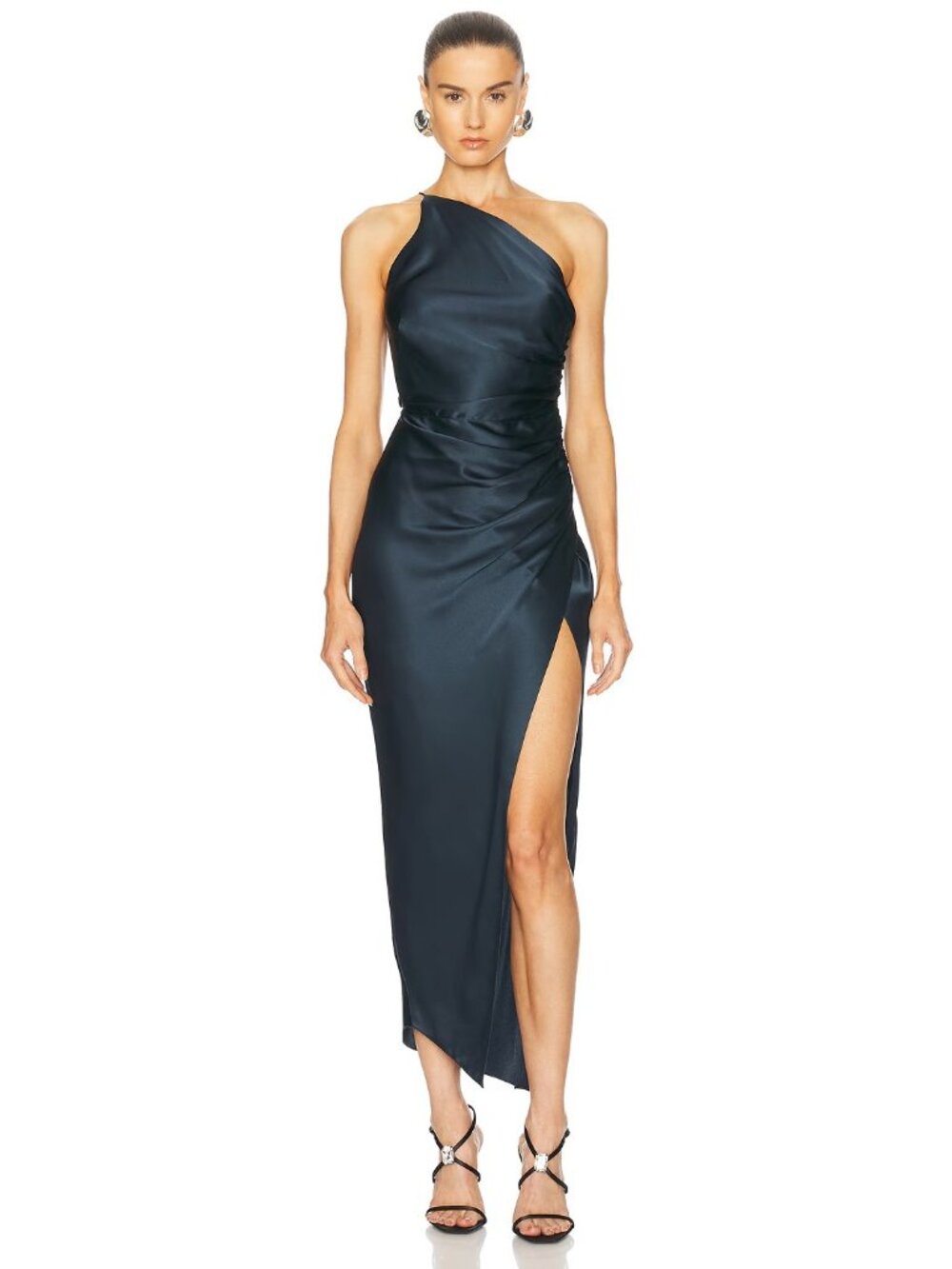 The Sei Asymmetric Gathered Wrap Dress in Night